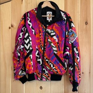 🌭 VINTAGE 90s HOTDOGGER Geometric Abstract Bomber Jacket - Medium 🌭